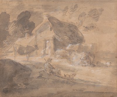 Open Landscape with Figures, Cows and Cottage by Thomas Gainsborough